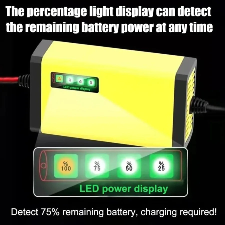 Cargador de batería de coche de 12V y 2A, cargador de reparación de pulsos de energía de 220V, batería de plomo ácido húmedo y seco, pantalla LED, resolución de batería para Moto y camión
