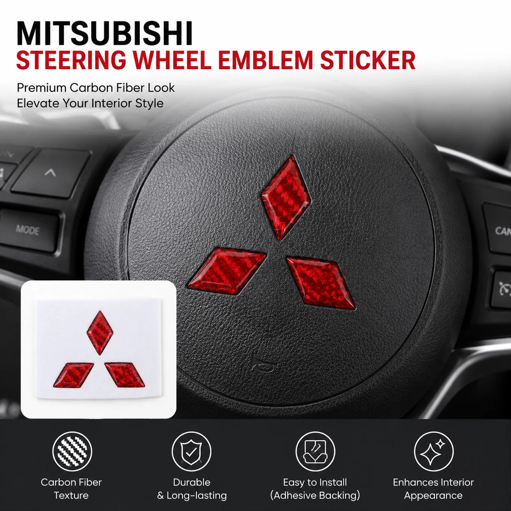 1pcs 3D Mitsubishi Carbon Fibre Steer Wheel Emblem Car Steering Wheel Sticker Car Interior Emblem Car Styling Accessories
