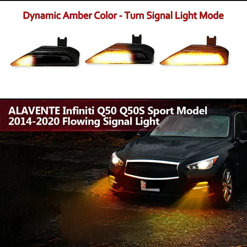 2pcs For Infiniti Q50 and Q50 Sport Car Bumper Sequential Amber Turn Signal Replace Switchback white LED Daytime Running Light