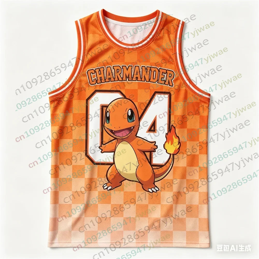 Basketball Jersey Pikachu Charizard Eevee Anime Tank Top Loose Quick Drying Breathable Sportswear VEST Summer Men's Tank Top