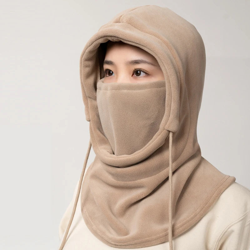 Pasamontañas de invierno Unisex con capucha de punto, bufanda para bicicleta a prueba de viento, gorro para hombres y mujeres, máscara de esquí de lana cálida con cordón, equipo para clima frío