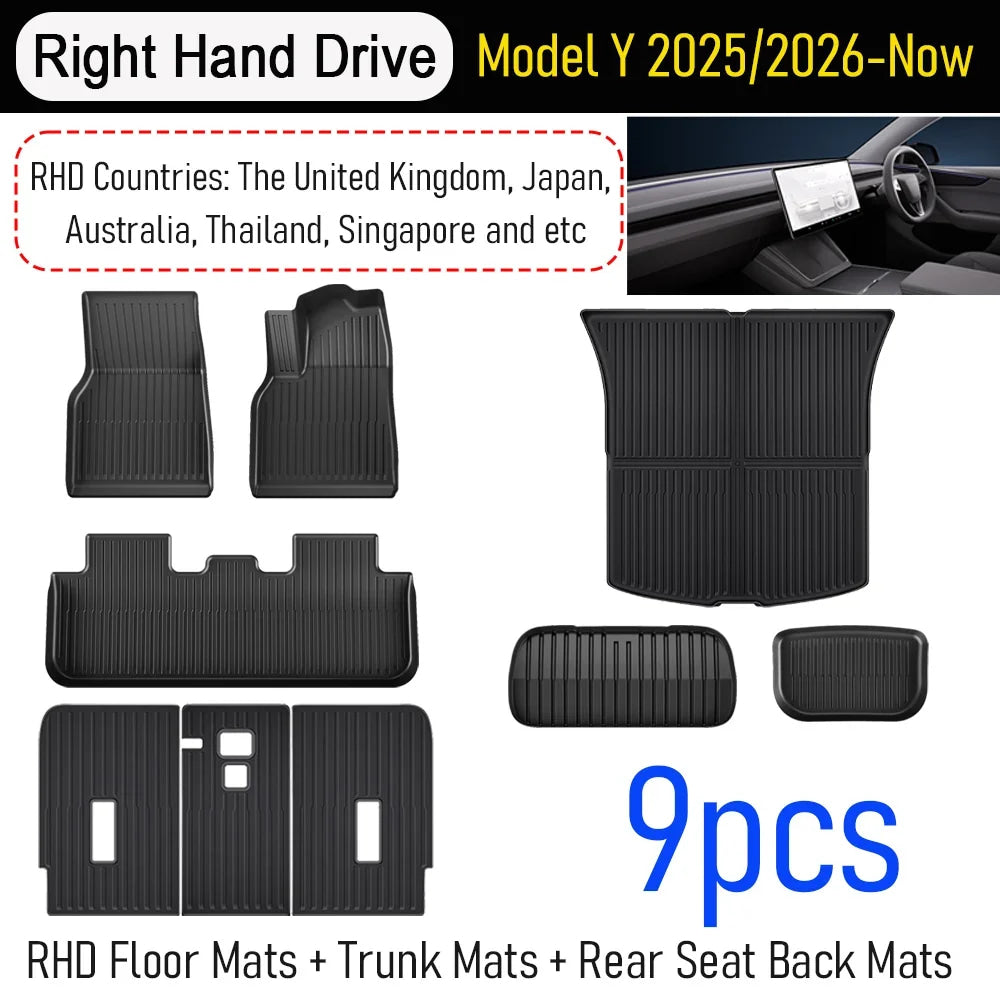 Floor Mats for Tesla Model Y 2025 2026 Juniper All Weather Trunk Mat Kick Pads Cargo Frunk Liners Seatback Protector Accessories