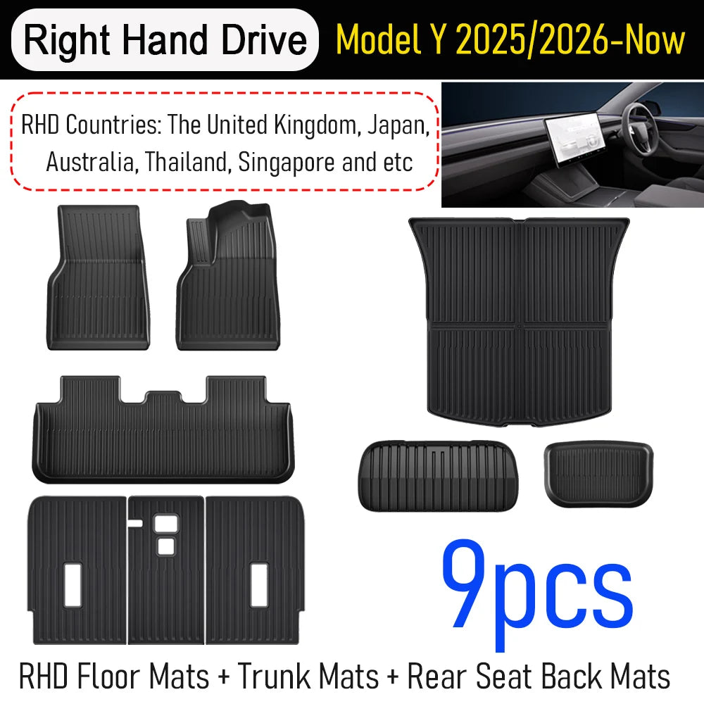 Floor Mats for Tesla Model Y 2025 2026 Juniper All Weather Trunk Mat Kick Pads Cargo Frunk Liners Seatback Protector Accessories