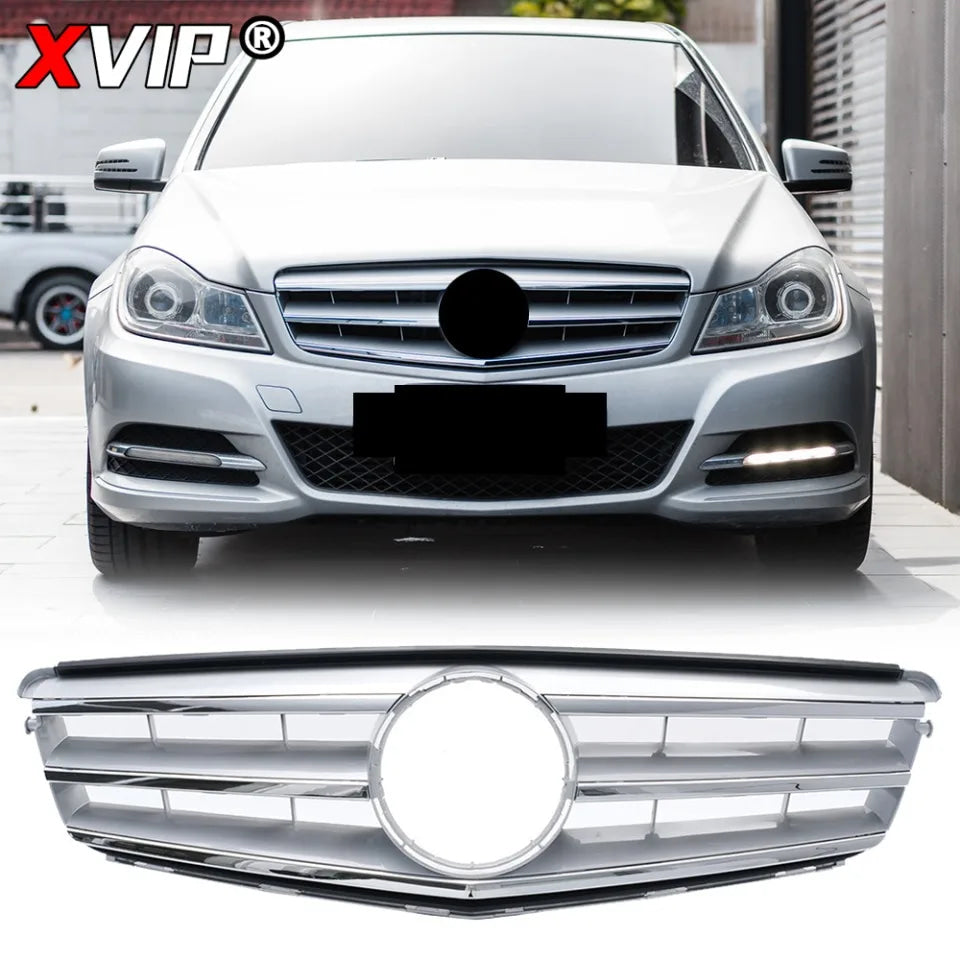 XVIP Chrome Silver Sport Style Racing Grille Bumper Grill For Mercedes Benz C-Class W204 2008-2014 C180 C200 C250 C280 C300 C350