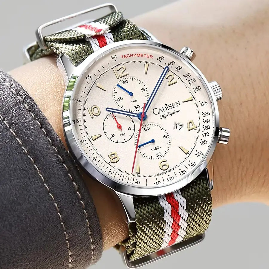 CADISEN New Chronograph Men's Quartz Watch Top Luxury Watches For Men MIYOTA 0S10 AR Mirror Waterproof Canvas Men's Wristwatch