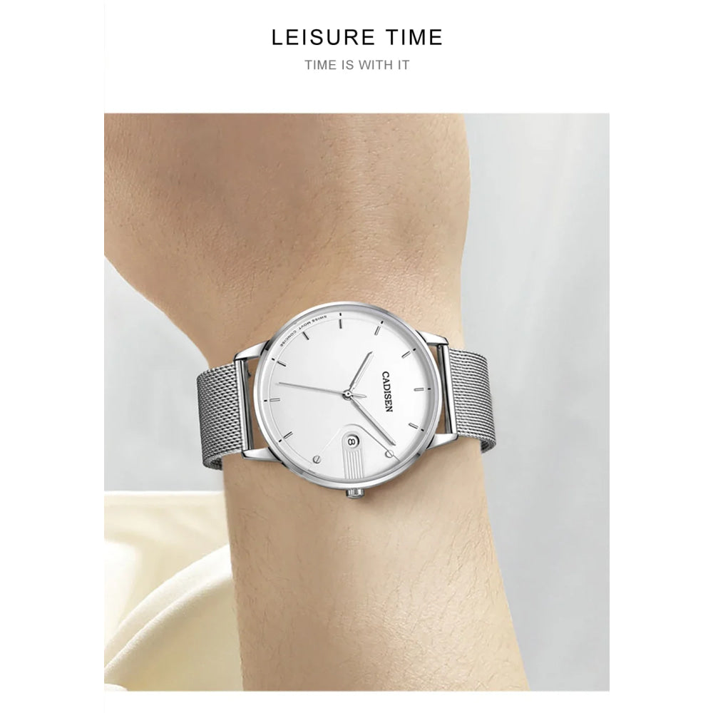 CADISEN Swiss Ronda 715 Quartz Watch Mans 7MM Ultra-thin Dial Sapphire Luminous Stainless Steel Milano Mesh Strap Watches Men
