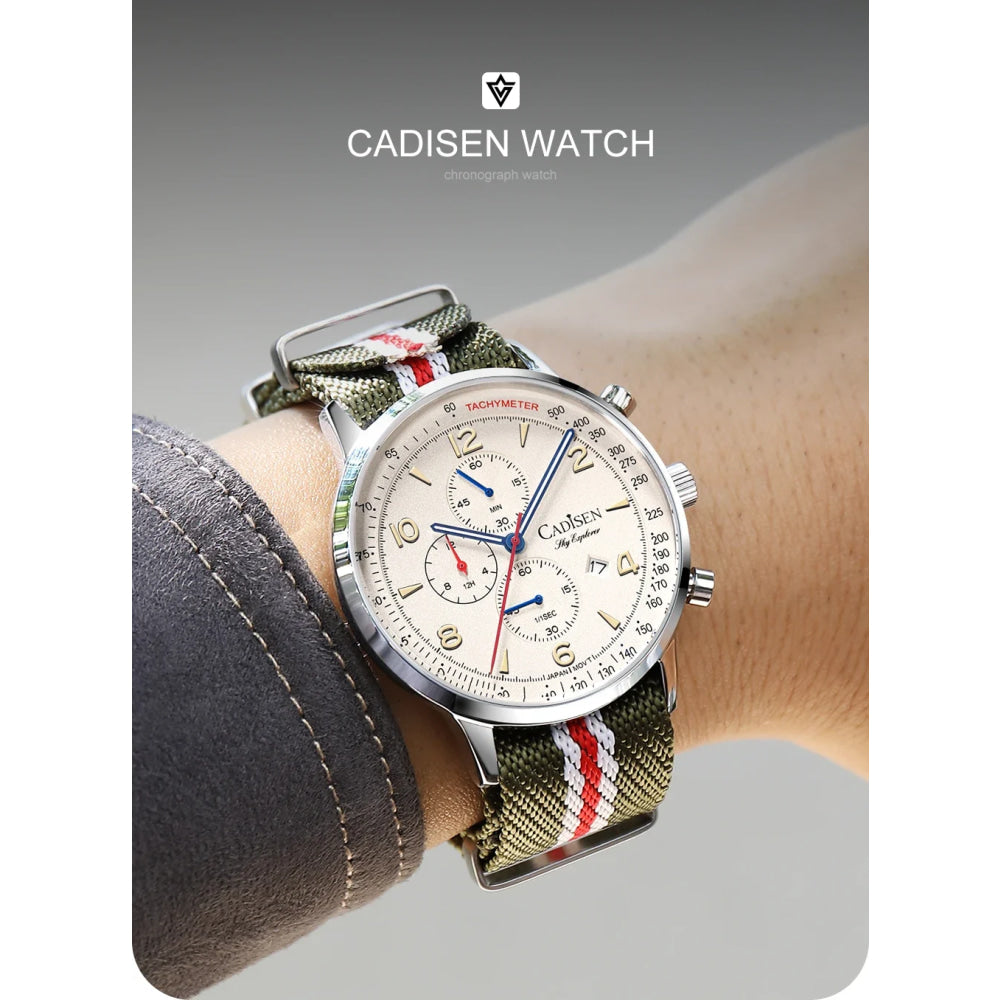 CADISEN New Chronograph Men's Quartz Watch Top Luxury Watches For Men MIYOTA 0S10 AR Mirror Waterproof Canvas Men's Wristwatch
