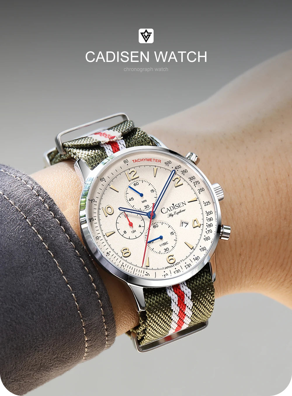CADISEN New Chronograph Men's Quartz Watch Top Luxury Watches For Men MIYOTA 0S10 AR Mirror Waterproof Canvas Men's Wristwatch