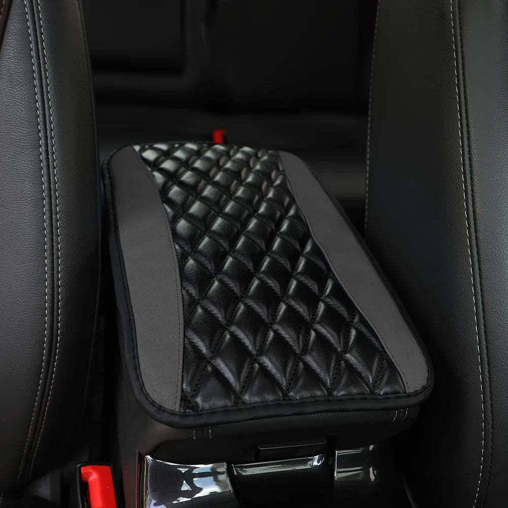 Checkered PU Leather Car Armrest Pad Embroidered Center Console Interior Accessory for All Seasons  WOMEN