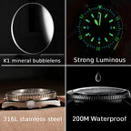 Hruodland F025 Retro Sport Men Watch HZ2565 Automatic Mechanical Stainless Steel Leather Strap Diving  reloj hombre watch for me