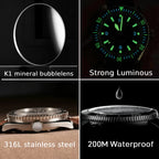 Hruodland F025 Retro Sport Men Watch HZ2565 Automatic Mechanical Stainless Steel Leather Strap Diving  reloj hombre watch for me