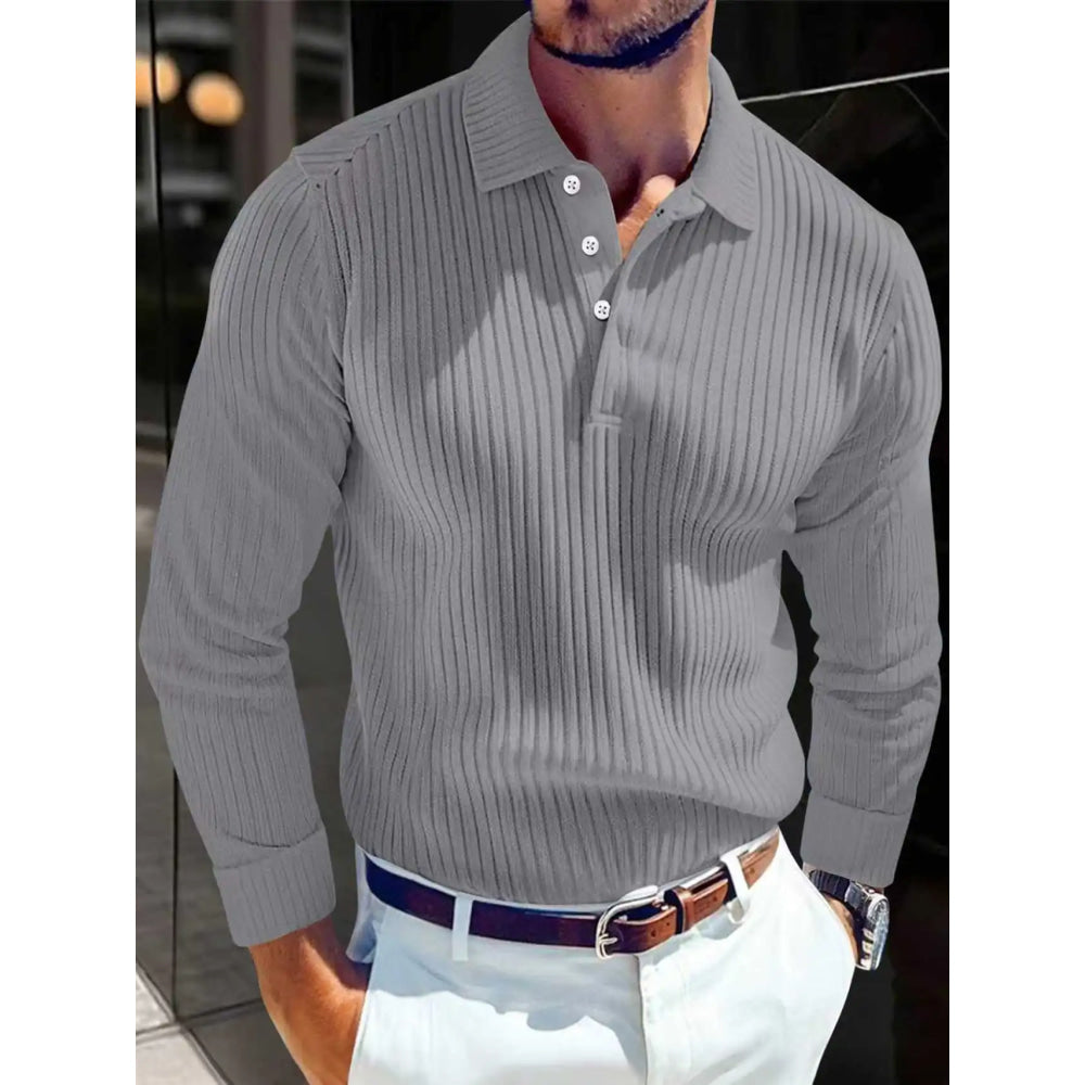 Spring New Light Luxury Light Business Mature Casual Men Sports Retro Style Striped Fashion Men Outdoor Long Sleeve POLO Shirt