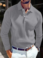 Spring New Light Luxury Light Business Mature Casual Men Sports Retro Style Striped Fashion Men Outdoor Long Sleeve POLO Shirt