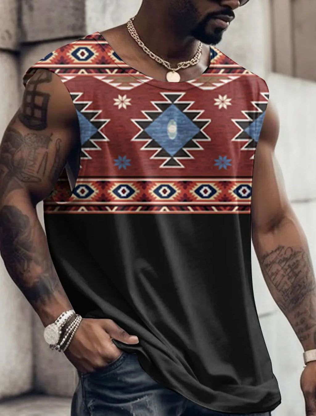 Summer New Men's Vest T Shirt Patterned Tribal Round Neck Clothing Daily Fitness Sports Vintage Sleeveless Printed Ethnic Tops