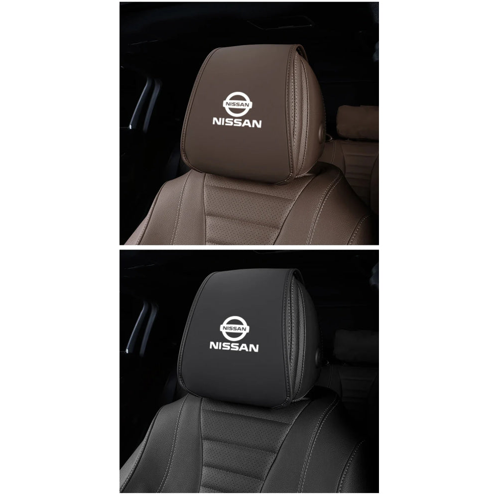 Leather Car Headrest Cover Front Rear Seat Pillow Protective Set For Nissan Sylphy N7 Teana Qashqai Note J10 J11 Navara Juke GTR