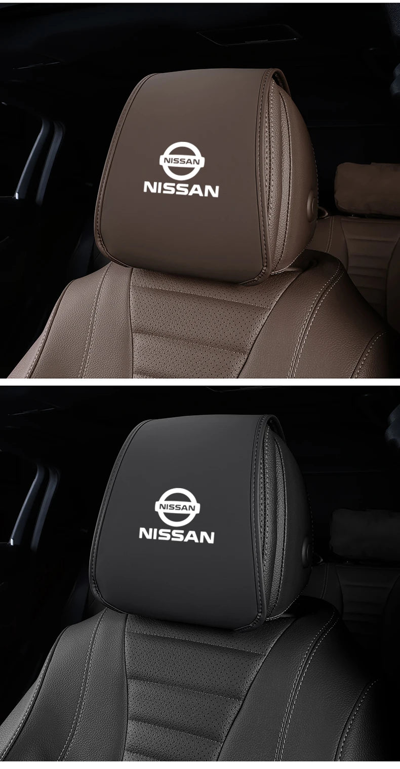 Leather Car Headrest Cover Front Rear Seat Pillow Protective Set For Nissan Sylphy N7 Teana Qashqai Note J10 J11 Navara Juke GTR