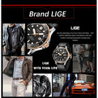 LIGE Men Watch Business Date Watch for Men Luxury Sport Quartz Watches Waterproof Luminous Silicone Wristwatch Relogio Masculino