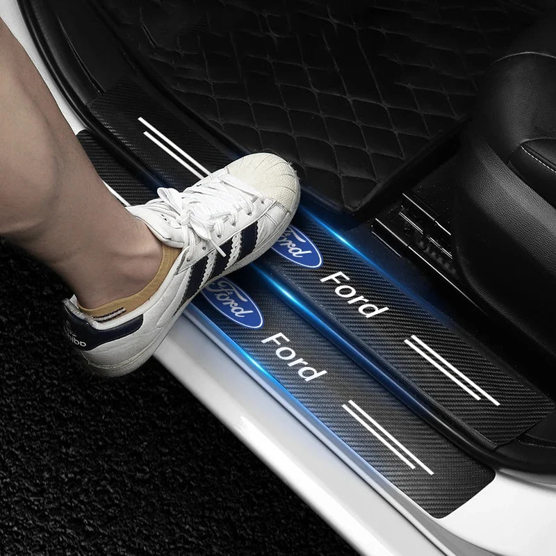 4PCS For Ford Focus Fiesta Kuga Mondeo SMax Edge Ranger Silicone Car Door Sill Threshold Anti-scratch Protective Strap Sticker