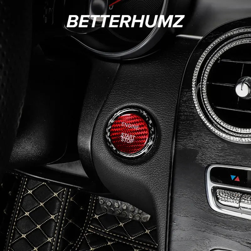 BETTERHUMZ Carbon Fiber For Mercedes Benz W204 W205 W212 C E Class Car Engine Start Stop Button Trim Ring Sticker Accessories