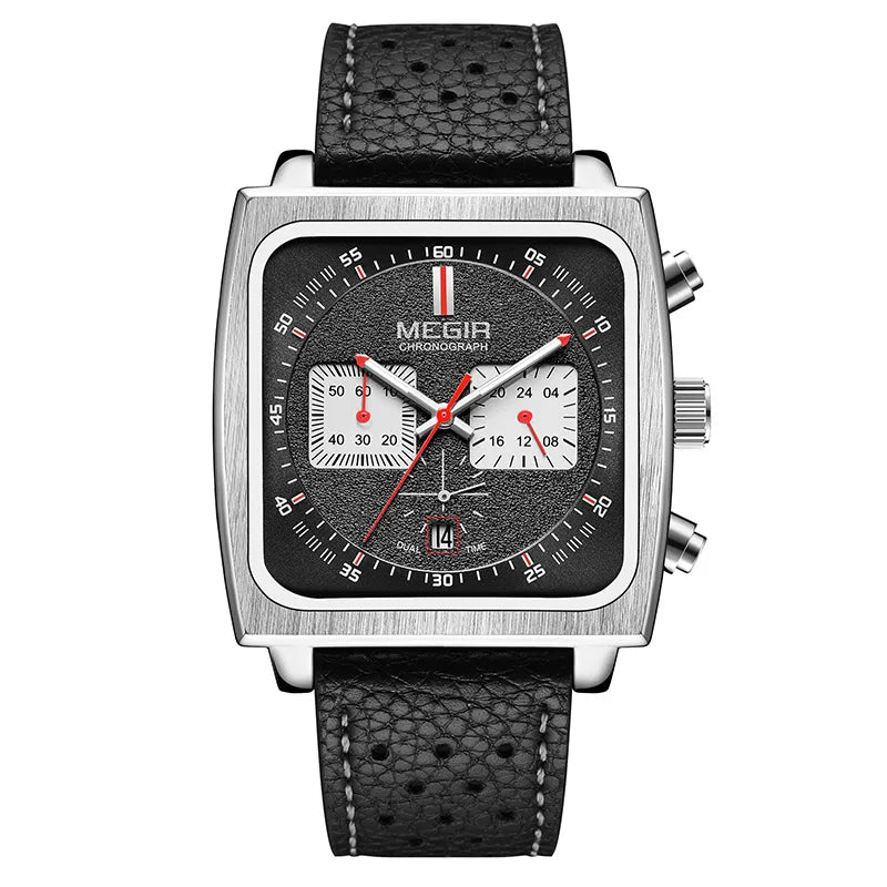 MEGIR 2182 Luxury Fashion Sports Chronograph Multi-Functional Military Leather Date Wristwatches for Men Relogio Masculino