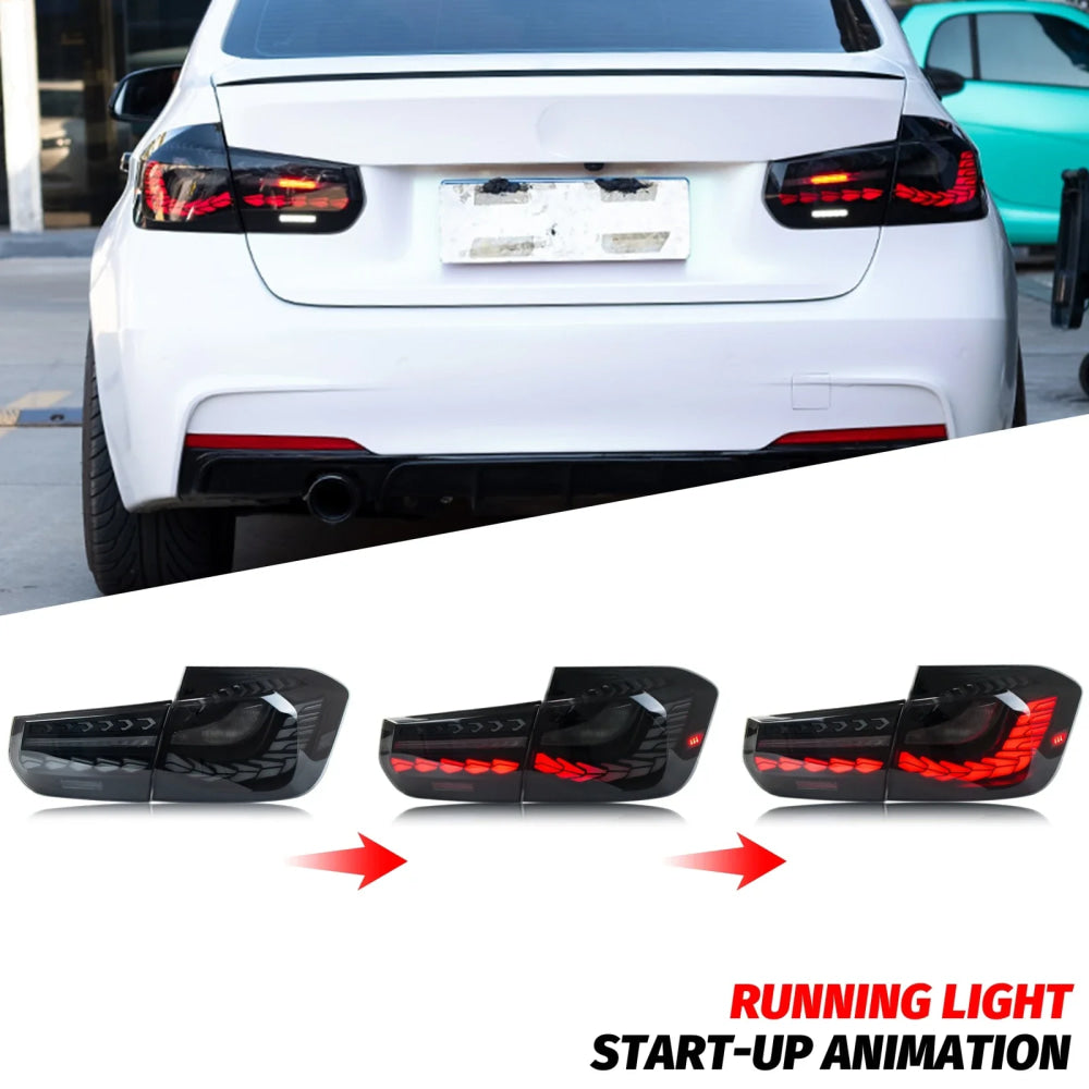LED GTS Tail Lights for BMW 3-Series F30 F80 M3 2011-2018 Sequential Turn Signal Start-up Animation Black Rear Lamps Assembly