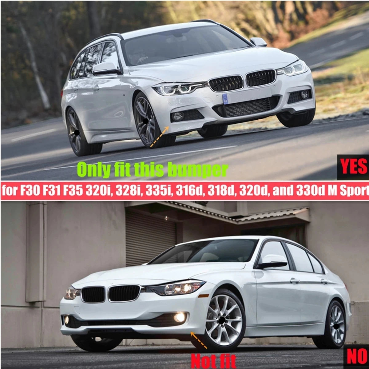 For BMW F30 F31 M Sport 2012-2019 Front Bumper Lip Splitter Canards Spoiler 1Pair Car Fog Lamp Eyebrow Frame Cover Grille