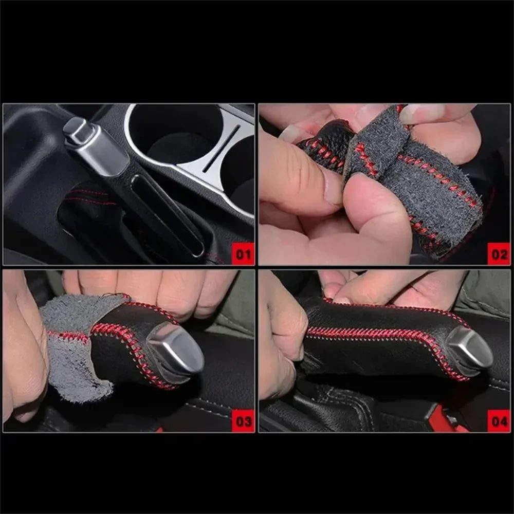 Funda de freno de mano, empuñaduras de freno de mano de cuero genuino para Mazda 6, cubierta de cuero Natural en el freno de mano, accesorios interiores para coche