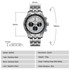 BERNY Chronograph Watches for Men Aviation Multifunction Quartz Men's Watch Date Sapphire Super Luminous Luxury Wristwatch
