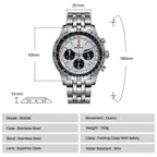 BERNY Chronograph Watches for Men Aviation Multifunction Quartz Men's Watch Date Sapphire Super Luminous Luxury Wristwatch