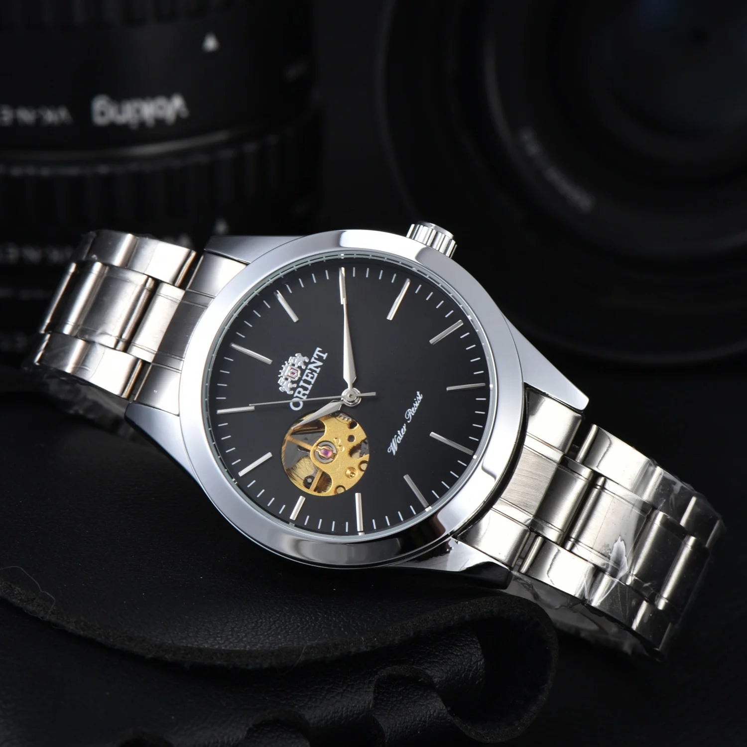 Orient Watch  Double Lion Japanese Fully Automatic Mechanical Watch Hollowed Out Business Men's Watch Stainless Steel Strip