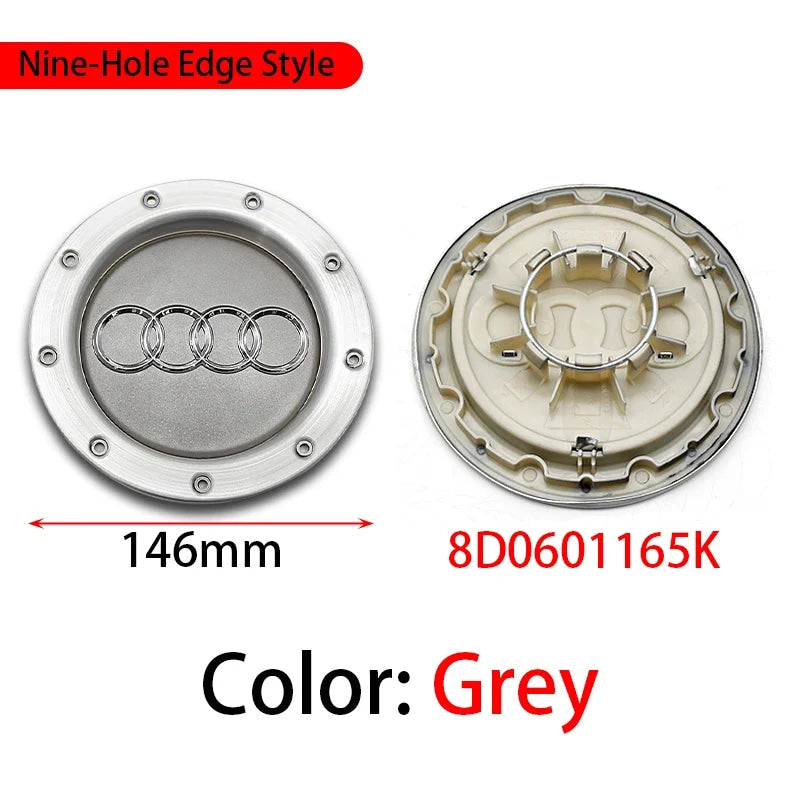 ABS 14.6CM 9 Hole Black Gray Hub Cap For Audi TT A2 A3 A8 S6 Q7 RS6 Badge Logo Hub Cap Accessories Car Large Hub Center