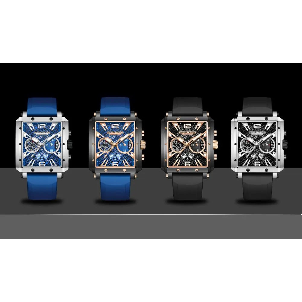 2026 New Pagani Design PD1725 Men Square Quartz Watch Chronograph 42MM Sapphire Glass Waterproof Racing Sports Silicone reloj