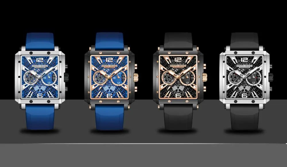 2026 New Pagani Design PD1725 Men Square Quartz Watch Chronograph 42MM Sapphire Glass Waterproof Racing Sports Silicone reloj
