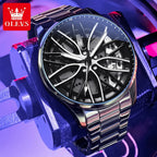 OLEVS Mens Watch Quartz Watch Original Rotatable Wheel Hub Dial Fashion Trend Waterproof Luminous Stainless Steel Reloj 9937