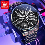 OLEVS Mens Watch Quartz Watch Original Rotatable Wheel Hub Dial Fashion Trend Waterproof Luminous Stainless Steel Reloj 9937