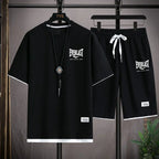 2026 Men's summer suit high quality round neck men's T-shirt 2 pieces shorts running quick dry leisure quick dry.