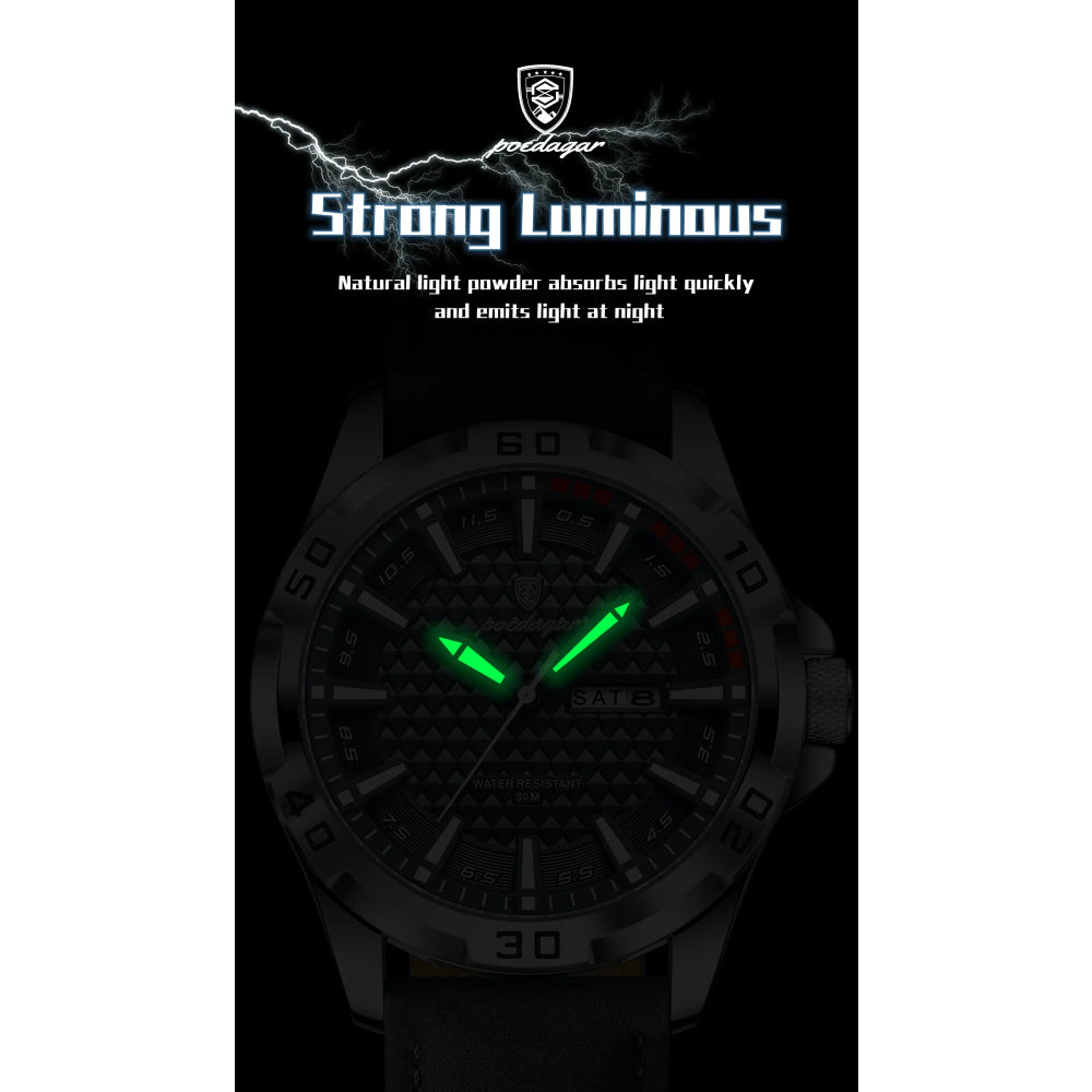 POEDAGAR Original Man Wristwatch Top Luxury Waterproof Luminous Date Week Watch For Men Quartz Sport Leather Men's Watches Reloj