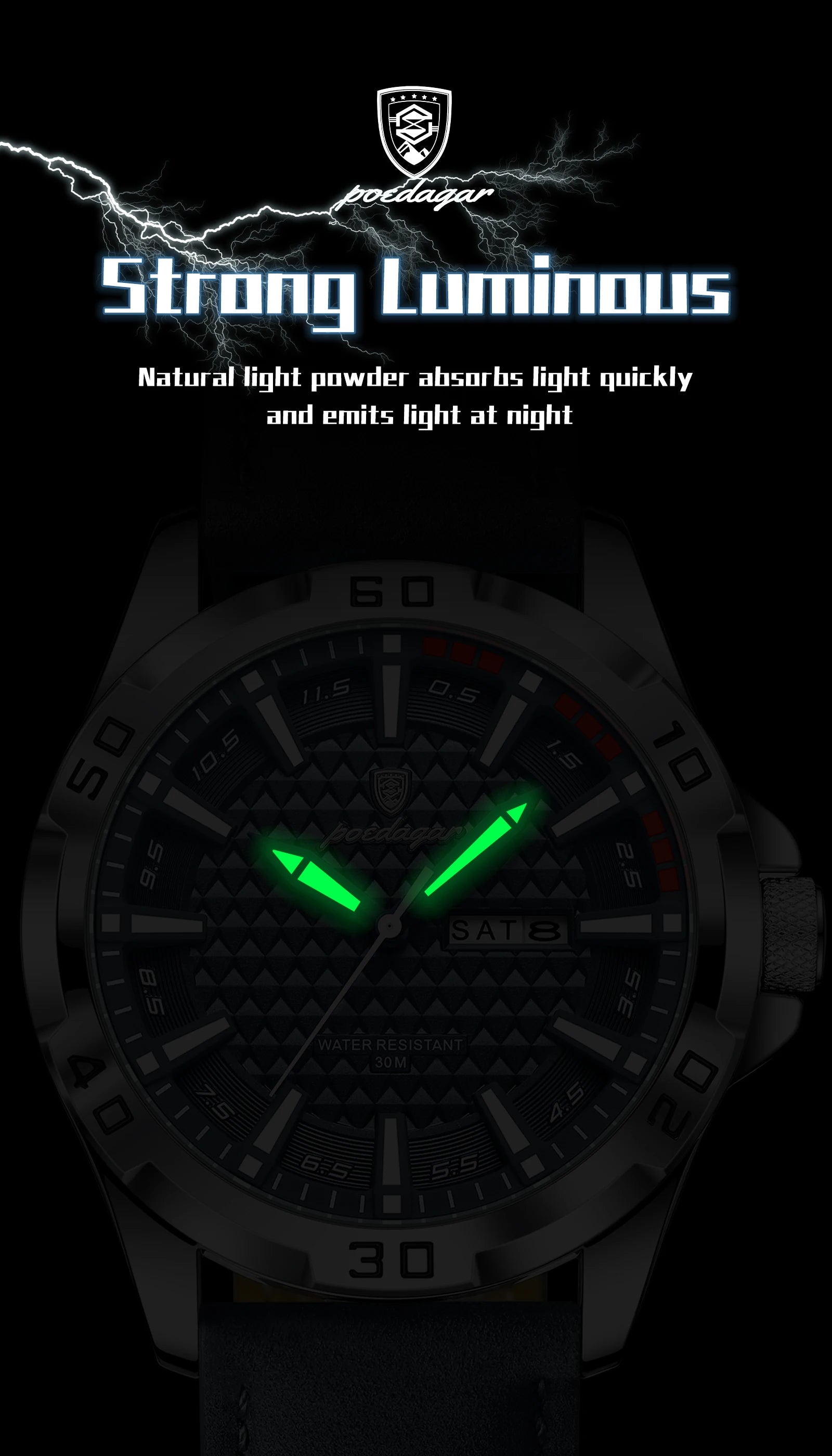 POEDAGAR Original Man Wristwatch Top Luxury Waterproof Luminous Date Week Watch For Men Quartz Sport Leather Men's Watches Reloj
