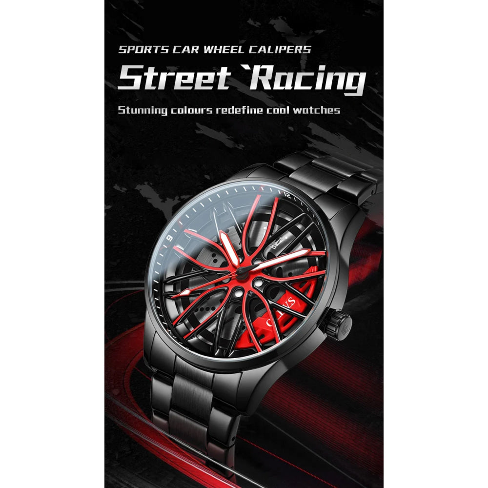 OLEVS Mens Watch Quartz Watch Original Rotatable Wheel Hub Dial Fashion Trend Waterproof Luminous Stainless Steel Reloj 9937