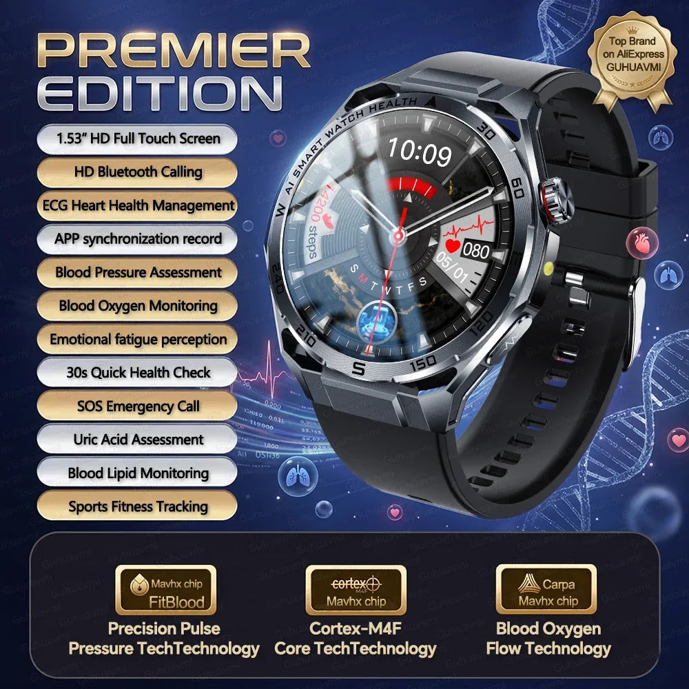 2026 New ECG AI Health Smartwatch for Men 1.53"AMOLED BP/Heart Rate Monitor BT Call IP68 Waterproof Smart Watch for Android IOS