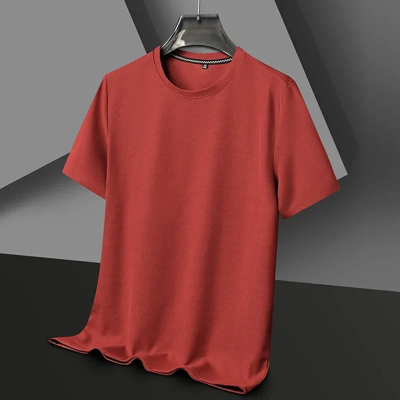 Nueva camiseta de manga corta con cuello redondo y gofres de verano para hombre, Top de manga corta