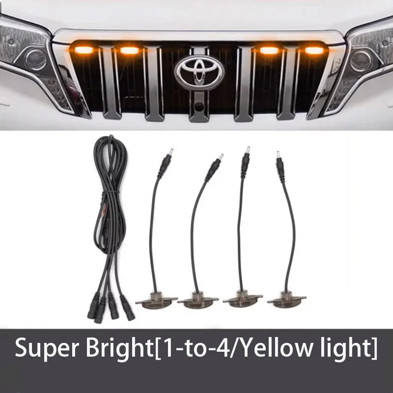 4Pcs 6Pcs Front Grille LED Lights For Toyota Land Cruiser Prado 150 120 Amber DRL Daytime Running Warning Grill Lamps