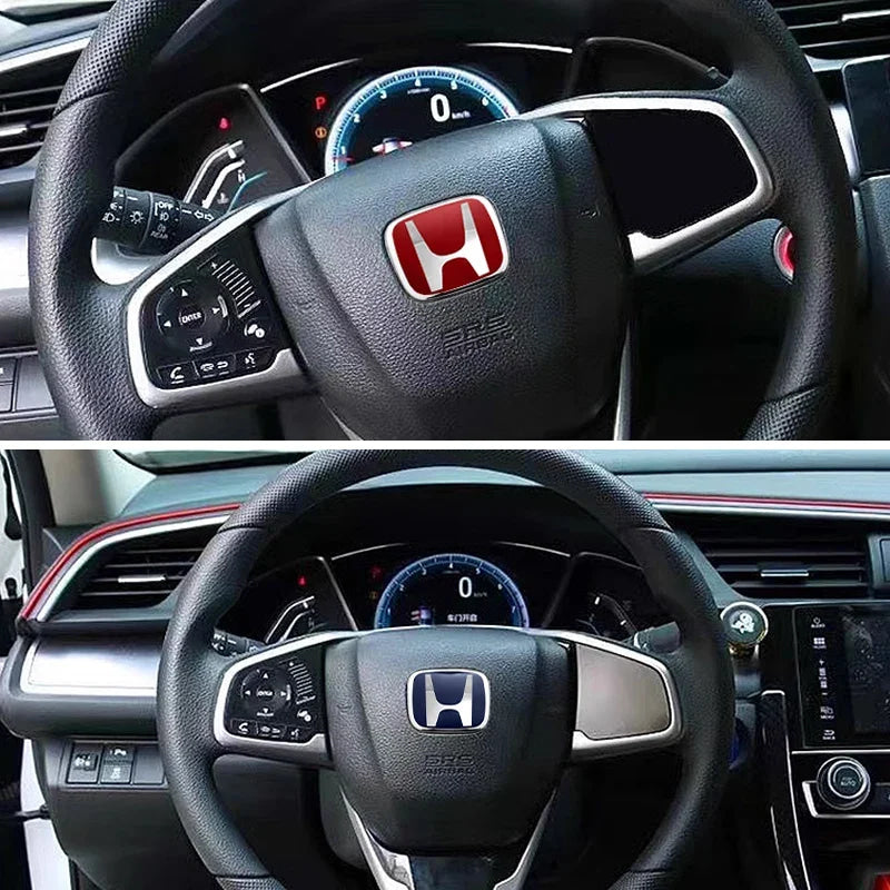 Car Steering Wheel Emblem H-Sticker For Honda Civic Accord City CRV Jade Fit Odyssey Hybrid Red Black Blue Interior Modification