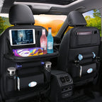 Organizador de Asiento Trasero de Coche, Bandeja Plegable de Cuero PU con Bolsillos de Almacenamiento y Protectores de Patadas - Accesorios Interiores para Vehículos