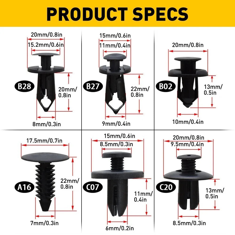 190pcs Car Retainer Clips 6 Size Plastic Fasteners Kit Auto Trim Panel Clip Mixed Car Body Bumper Rivet Set