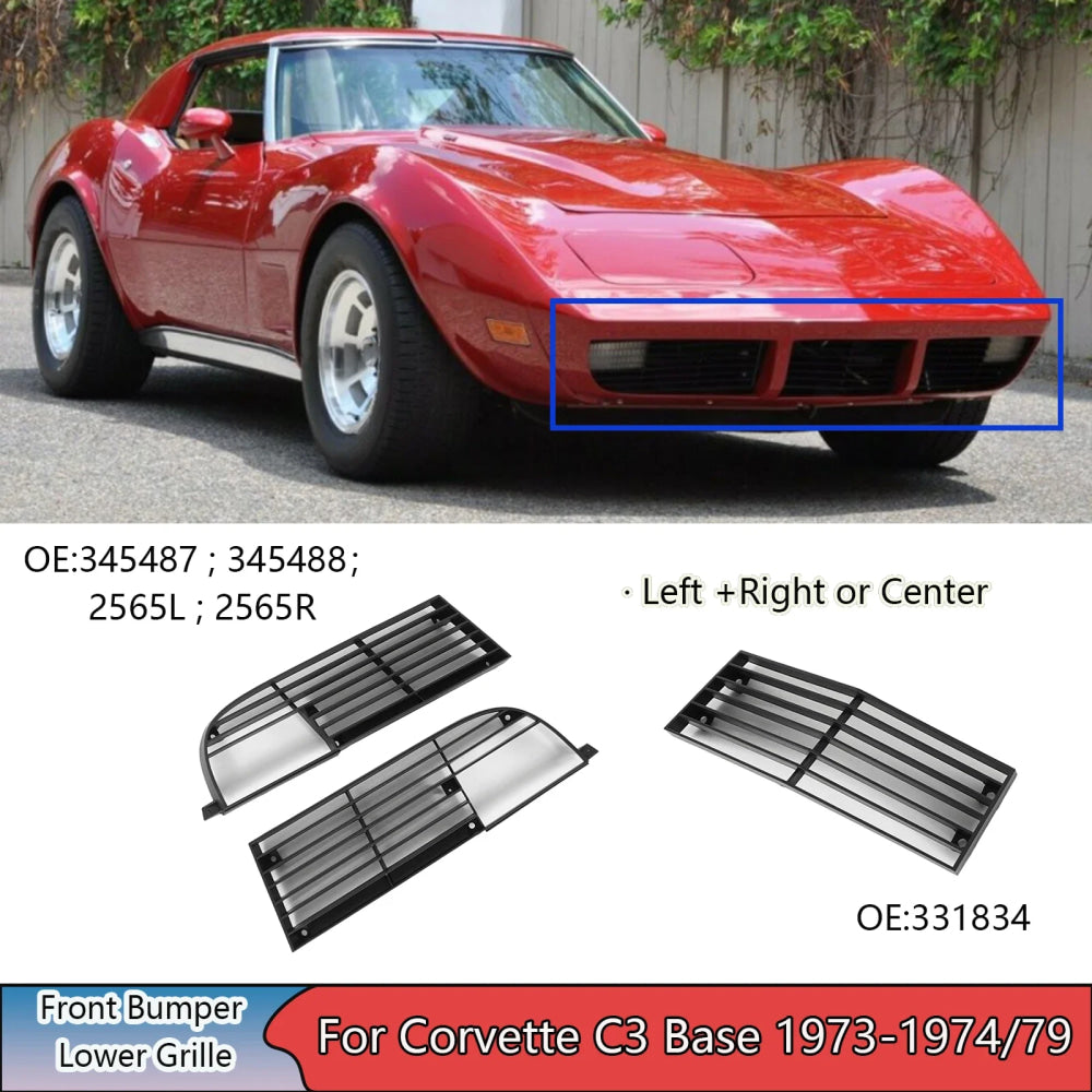 Car Front Bumper Lower Grille For Chevrolet Corvette C3 Base 1973-1974/79 Center 331834 / Left &Right 345487 345488 Accessories