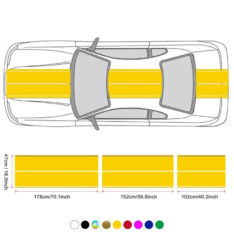 Car Stickers 6pcs Kit, Full Body Vinyl Decals, Racing Stripe Design for Roof Hood Door Exterior Car Modification (Multicolor)