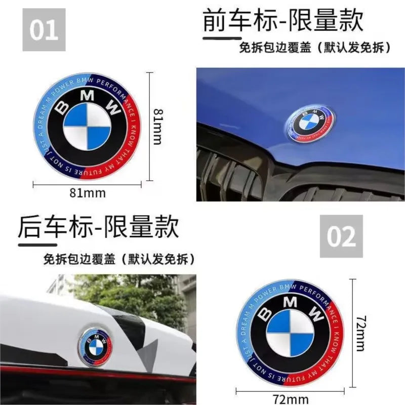 1/4/7Pcs Car Wheel Hub Center Cover Steering Wheel Center Sticker Auto Front Hood Trunk Logo For BMW 50th anniversary E36 E39