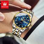 OLEVS 5513 reloj para hombre marca de moda Original reloj luminoso resistente al agua de cuarzo para hombre caja de reloj con calendario Dual de acero inoxidable