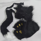 Guantes de máscara de cola de piel esponjosa, guantes de manos con patas de gato y máscara de lobo Therian, conjunto para disfraz de Halloween, accesorios para fiesta